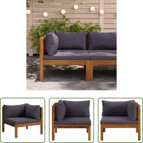 vidaXL Divano in legno -  Divano Angolare Modulare Cuscini Grigio Scuro Massello Acacia