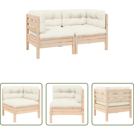 vidaXL Divano in legno -  Divano da Giardino a 2 Posti con Cuscini Crema Massello di Pino