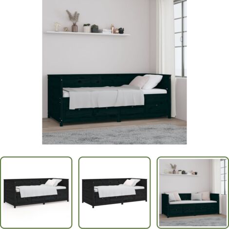 vidaXL Divano in legno -  Dormeuse Nera 90x200 cm in Legno Massello di Pino