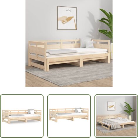 vidaXL Divano in legno massello -  Dormeuse Estraibile in Legno Massello di Pino 2x(90x200) cm