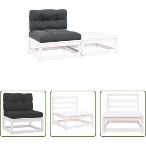 vidaXL Divano in legno -  Set Divani da Giardino 2 pz Cuscini Bianchi Massello di Pino