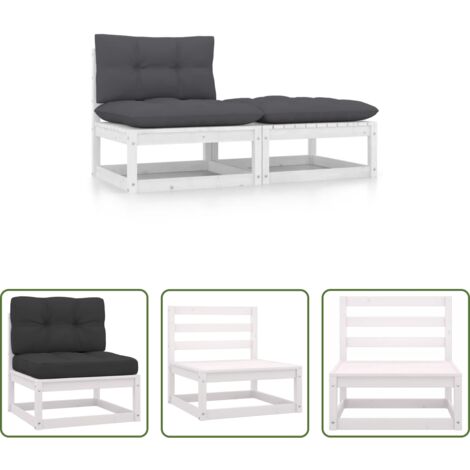 vidaXL Divano in legno -  Set Divani da Giardino 2 pz Cuscini Legno Massello Pino Bianco