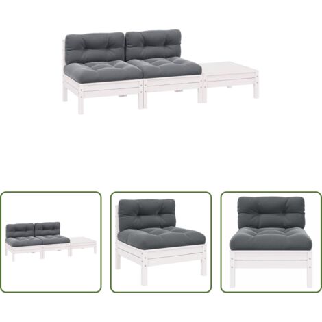 vidaXL Divano in legno -  Set Divani da Giardino 3 pz con Cuscini Massello Pino Bianco
