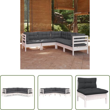 vidaXL Divano in legno -  Set Divani da Giardino 5 pz con Cuscini Bianchi Legno di Pino