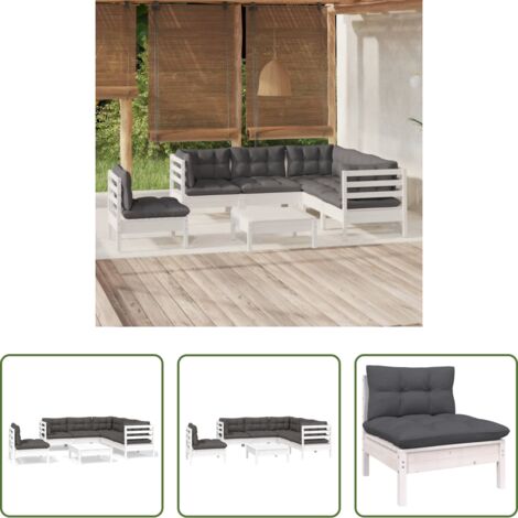 vidaXL Divano in legno -  Set Divani da Giardino 6 pz con Cuscini Bianchi Legno di Pino