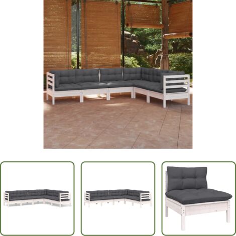 vidaXL Divano in legno -  Set Divani da Giardino 6 pz con Cuscini Bianchi Legno di Pino