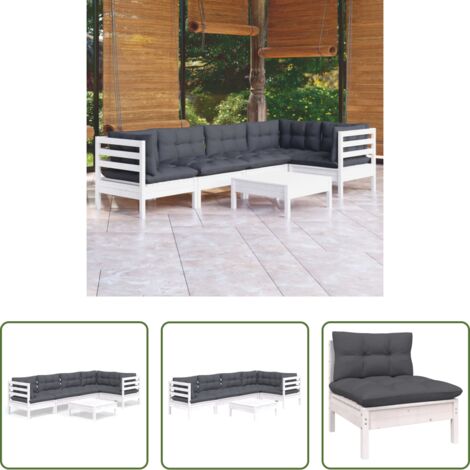 vidaXL Divano in legno -  Set Divani da Giardino 6 pz con Cuscini Bianchi Legno di Pino