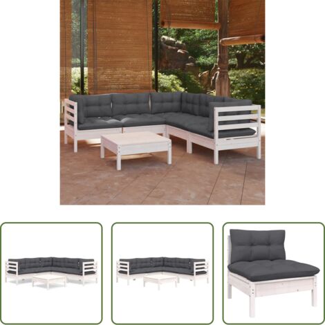 vidaXL Divano in legno -  Set Divani da Giardino 6 pz con Cuscini Bianchi Legno di Pino