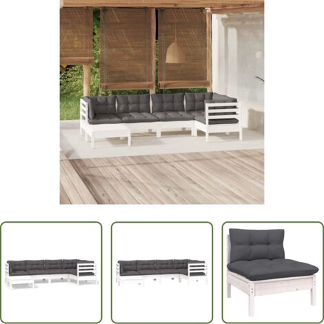 vidaXL Divano in legno -  Set Divani da Giardino 6 pz con Cuscini Bianchi Legno di Pino