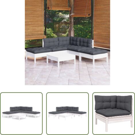 vidaXL Divano in legno -  Set Divani da Giardino 6 pz con Cuscini Bianchi Legno di Pino