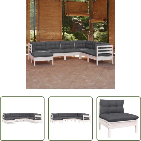 vidaXL Divano in legno -  Set Divani da Giardino 7 pz con Cuscini Bianchi Legno di Pino