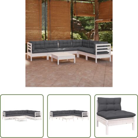 vidaXL Divano in legno -  Set Divani da Giardino 7 pz con Cuscini Bianchi Legno di Pino