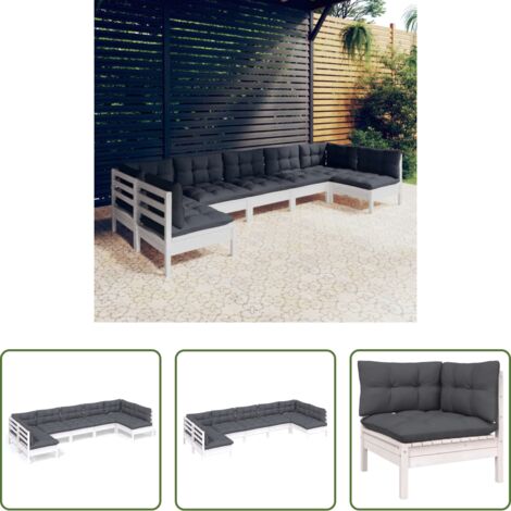 vidaXL Divano in legno -  Set Divani da Giardino 7 pz con Cuscini Bianchi Legno di Pino