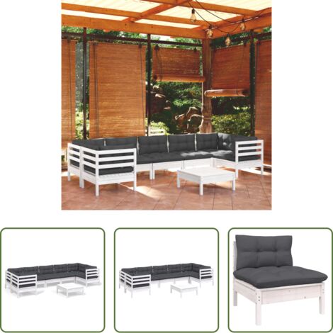 vidaXL Divano in legno -  Set Divani da Giardino 8 pz con Cuscini Bianchi Legno di Pino