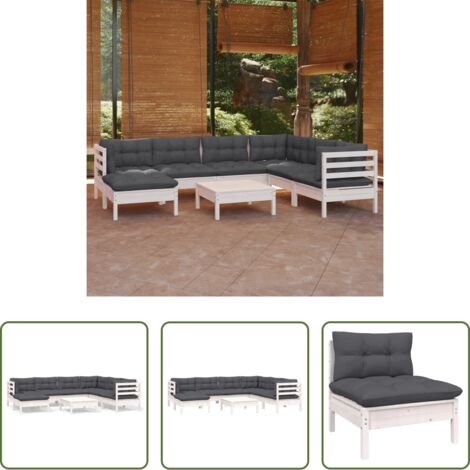 vidaXL Divano in legno -  Set Divani da Giardino 8 pz con Cuscini Bianchi Legno di Pino