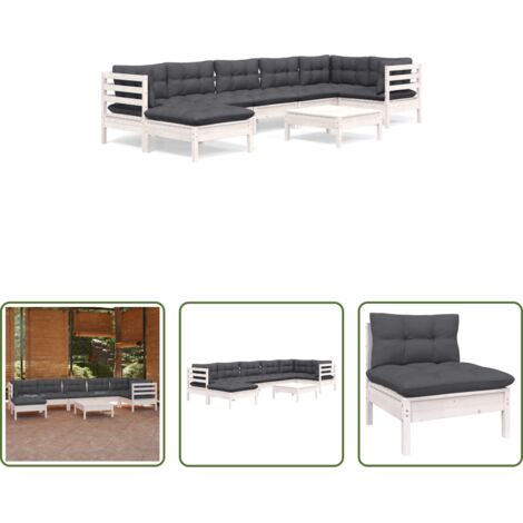 vidaXL Divano in legno -  Set Divani da Giardino 8 pz con Cuscini Bianchi Legno di Pino