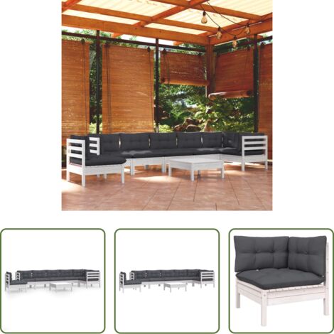 vidaXL Divano in legno -  Set Divani da Giardino 9 pz con Cuscini Bianchi Legno di Pino