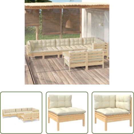 vidaXL Divano in legno -  Set Divani da Giardino 9 pz con Cuscini Crema Massello di Pino