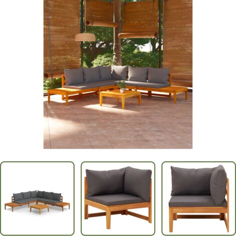 vidaXL Divano in legno -  Set Divani Giardino 4 pz con Cuscini Grigio Scuro Legno Acacia
