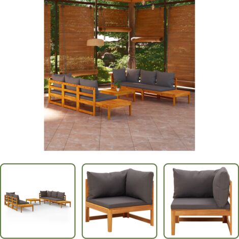 vidaXL Divano in legno -  Set Divani Giardino 5 pz con Cuscini Grigio Scuro Legno Acacia