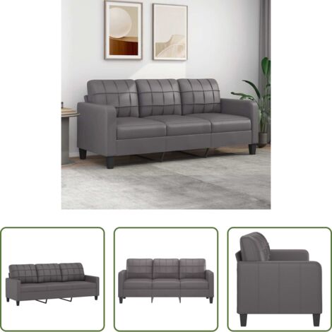vidaXL Divano in metallo -  Divano a 3 Posti Grigio 180 cm in Similpelle