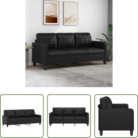 vidaXL Divano in metallo - Divano a 3 Posti Nero 180 cm in Similpelle