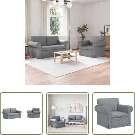 vidaXL Divano in metallo - Set di divani 2 pcs Grigio chiaro 155 x 82 x 80 cm Tessuto