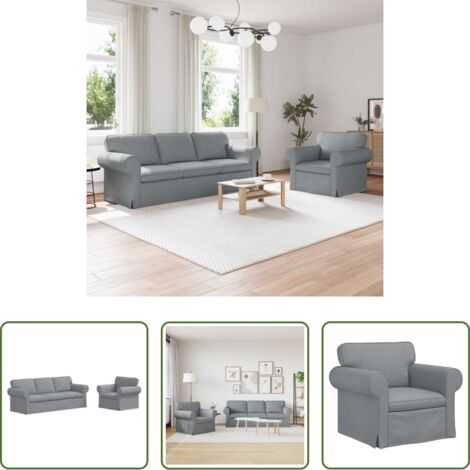 vidaXL Divano in metallo - Set di divani 2 pcs Grigio chiaro 215 x 82 x 80 cm Tessuto