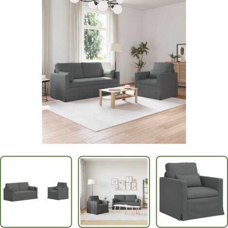 vidaXL Divano in metallo - Set di divani 2 pcs Grigio scuro 158 x 78 x 80 cm Tessuto