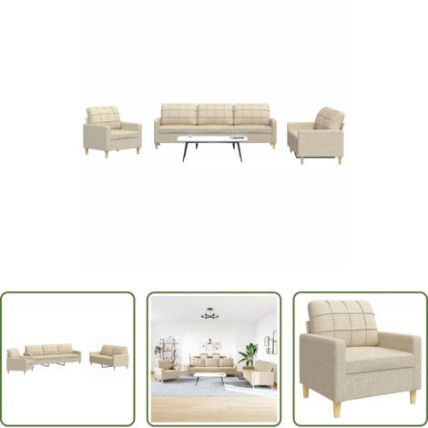vidaXL Divano in poliestere -  Set di Divani 3 pz Crema in Tessuto
