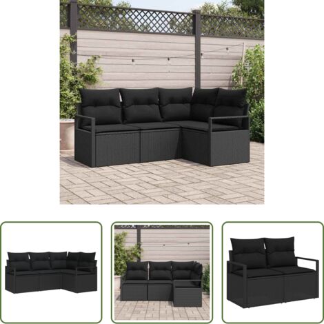vidaXL Divano in polyrattan -  Set di divani 4 pcs Nero polyrattan