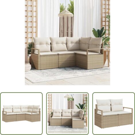 vidaXL Divano in polyrattan -  Set di divani con cuscino 4 pcs Beige e Crema polyrattan