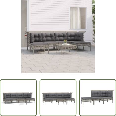 vidaXL Divano in polyrattan -  Set Divani da Giardino 7 pz con Cuscini in Polyrattan Grigio