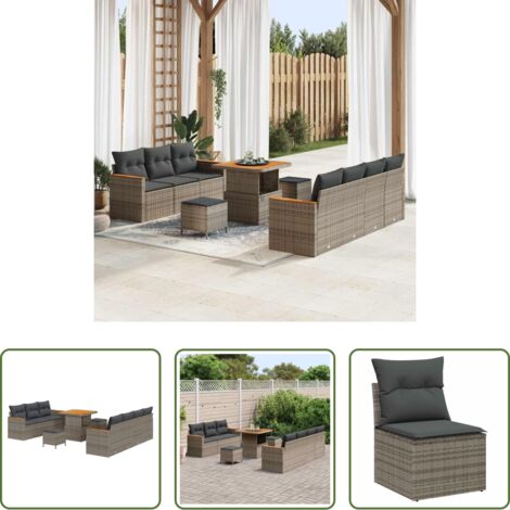 vidaXL Divano in polyrattan -  Set Divano da Giardino 10 pcs Grigio polyrattan