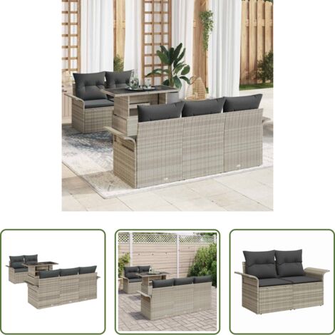 vidaXL Divano in polyrattan -  Set Divano da Giardino 6 pcs Grigio chiaro polyrattan