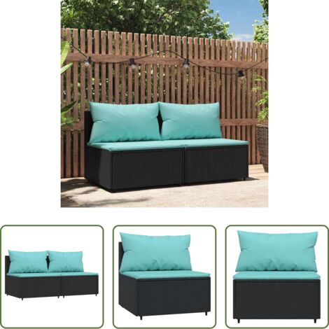 vidaXL Divano in rattan -  Divani Centrali da Giardino con Cuscini 2pz in Polyrattan Nero
