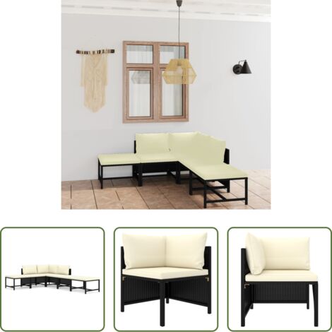 vidaXL Divano in rattan -  Set Divani da Giardino 6 pz con Cuscini in Polyrattan Nero