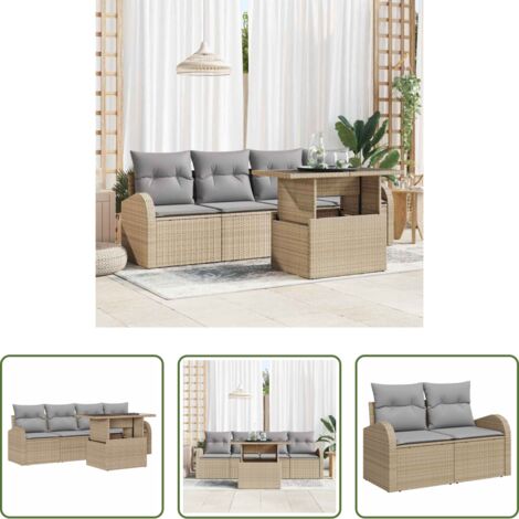 vidaXL Divano in rattan -  Set Divano da Giardino 5 pcs Beige Rattan in Polipropilene