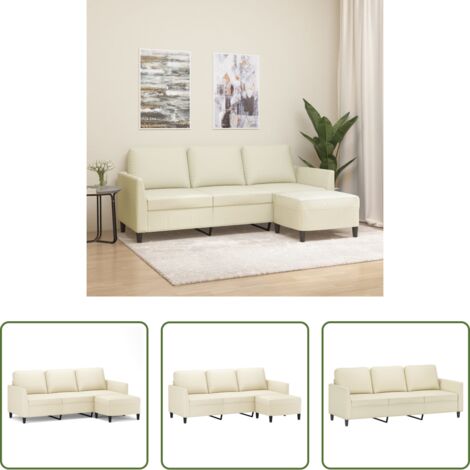 vidaXL Divano in similpelle -  Divano a 3 Posti con Poggiapiedi Crema 180 cm in Similpelle