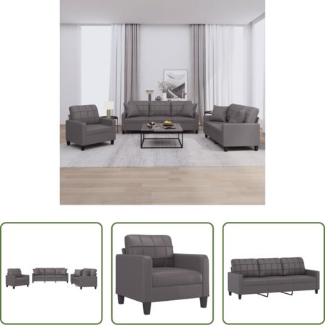 vidaXL Divano in similpelle -  Set di Divani 3 pz con Cuscini Grigio in Similpelle