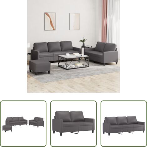 vidaXL Divano in similpelle -  Set di Divani 3 pz con Cuscini Grigio in Similpelle