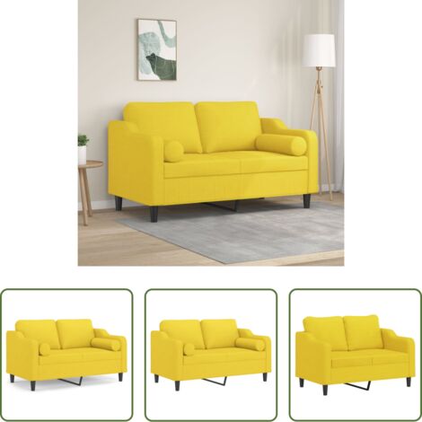 vidaXL Divano in tessuto -  Divano a 2 Posti con Cuscini Giallo Chiaro 120 cm in Tessuto