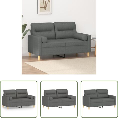 vidaXL Divano in tessuto - Divano a 2 Posti con Cuscini Grigio Scuro 120 cm in Tessuto