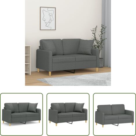 vidaXL Divano in tessuto - Divano a 2 Posti con Cuscini Grigio Scuro 120 cm in Tessuto