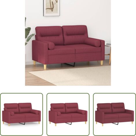 vidaXL Divano in tessuto -  Divano a 2 Posti con Cuscini Rosso Vino 120 cm in Tessuto