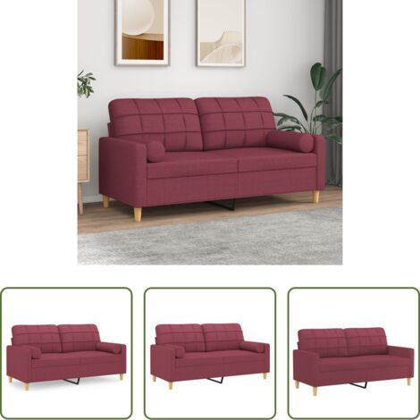 vidaXL Divano in tessuto -  Divano a 2 Posti con Cuscini Rosso Vino 140 cm in Tessuto