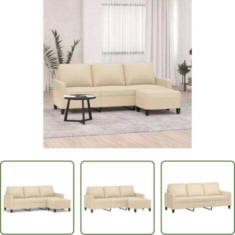 vidaXL Divano in tessuto -  Divano a 3 Posti con Poggiapiedi Crema 180 cm in Tessuto