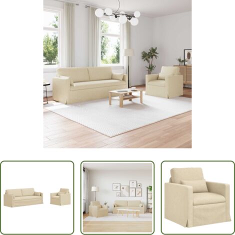 vidaXL Divano in tessuto -  Set di divani 2 pcs Crema 198 x 78 x 80 cm Tessuto