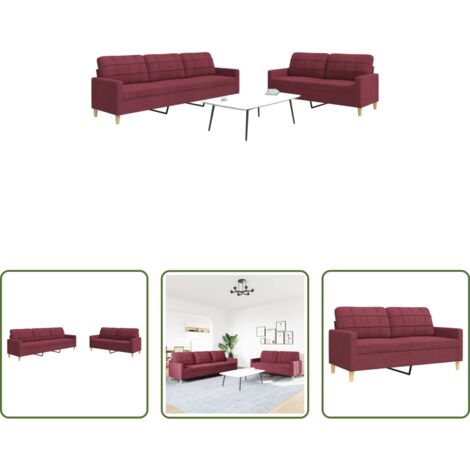 vidaXL Divano in tessuto -  Set di Divani 2 pz Rosso Vino in Tessuto
