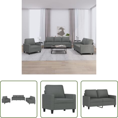 vidaXL Divano in tessuto -  Set di Divani 3 pz con Cuscini Grigio Scuro in Tessuto